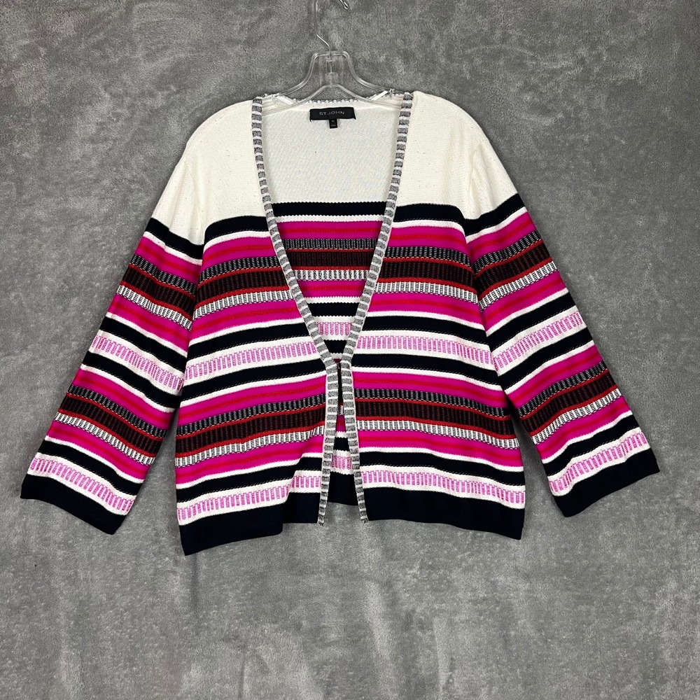 St. John Sportswear Cardigan Sweater Womens XL Striped Wool Cashmere
